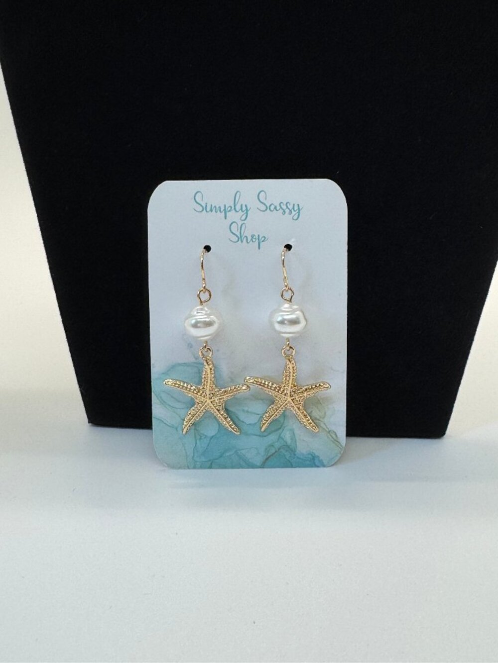 Starfish Pearl Gold Tone Coastal Beach Dangle Jewelry